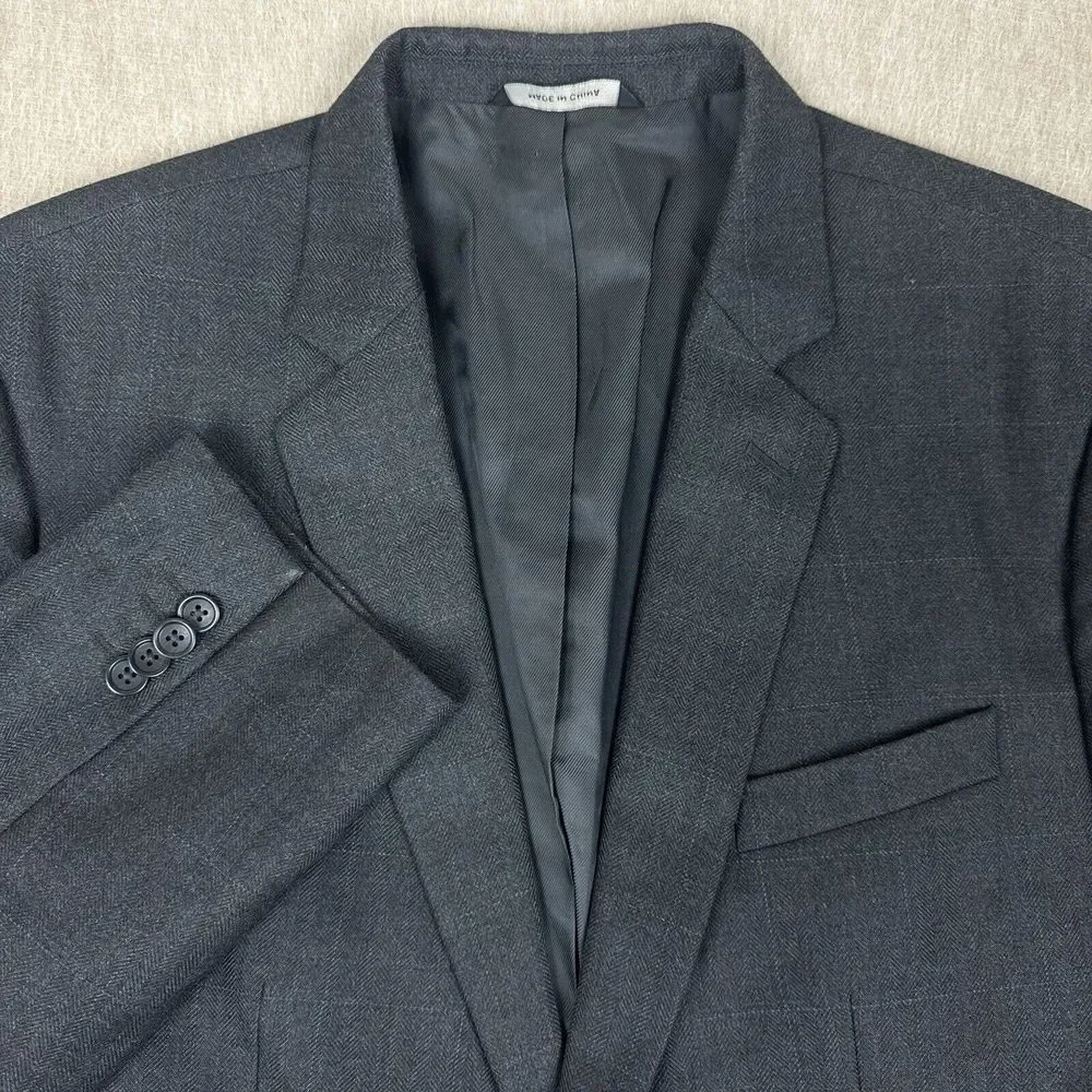Banana Republic Men's Blazer 46L Gray Tailored Fit Tweed Windowpane Check Jacket